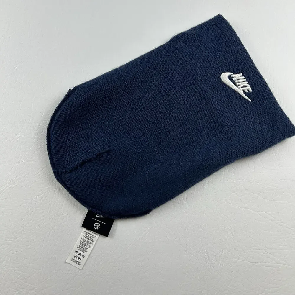 Nike Navy Cuffed Beanie Hat Embroidered Logo One Size Unisex Adult Knit